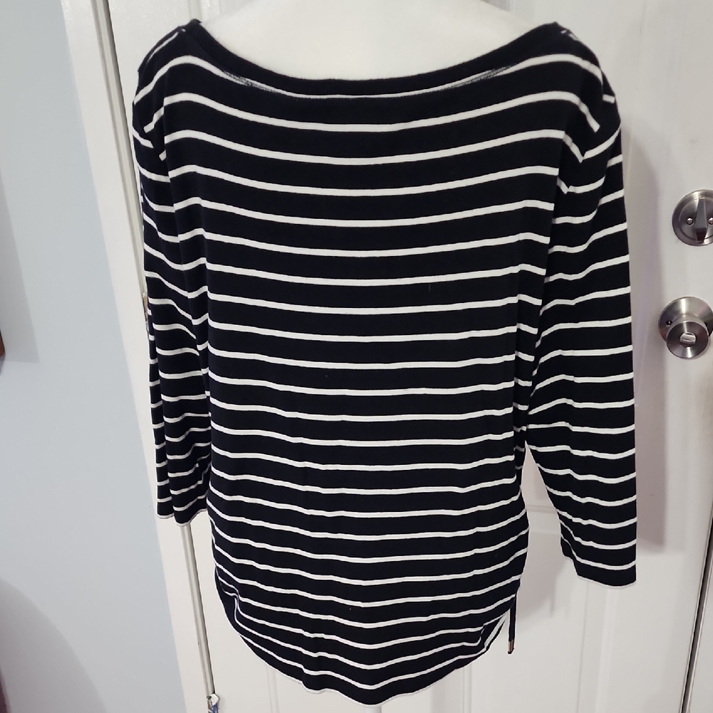 Chaps Black and White Striped Long Sleeve Tee - Picture 4 of 7